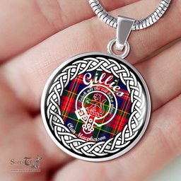 Gillies Tartan Crest Clan Scotland Tartan Plaid Circle Pendant Necklace Jewelry Gift For Women