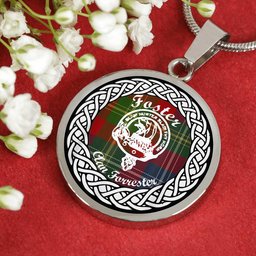 Foster Tartan Crest Clan Scotland Tartan Plaid Circle Pendant Necklace Jewelry Gift For Women