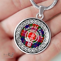 Fraser of Lovat Tartan Crest Clan Scotland Tartan Plaid Circle Pendant Necklace Jewelry Gift For Women
