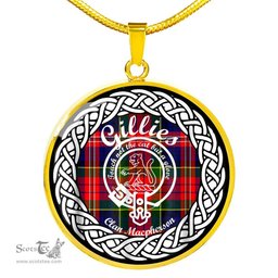 Gillies Tartan Crest Clan Scotland Tartan Plaid Circle Pendant Necklace Jewelry Gift For Women