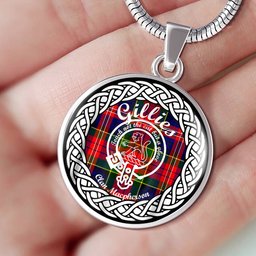 Gillies Tartan Crest Clan Scotland Tartan Plaid Circle Pendant Necklace Jewelry Gift For Women