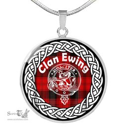 Ewing Tartan Crest Clan Scotland Tartan Plaid Circle Pendant Necklace Jewelry Gift For Women