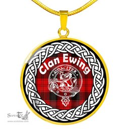Ewing Tartan Crest Clan Scotland Tartan Plaid Circle Pendant Necklace Jewelry Gift For Women