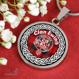 Ewing Tartan Crest Clan Scotland Tartan Plaid Circle Pendant Necklace Jewelry Gift For Women