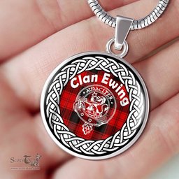 Ewing Tartan Crest Clan Scotland Tartan Plaid Circle Pendant Necklace Jewelry Gift For Women