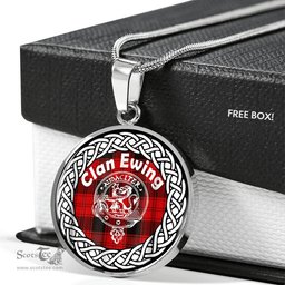 Ewing Tartan Crest Clan Scotland Tartan Plaid Circle Pendant Necklace Jewelry Gift For Women