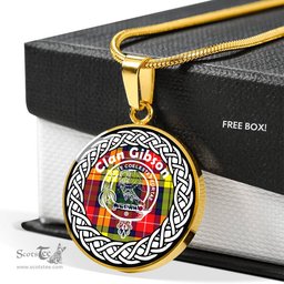 Gibson Tartan Crest Clan Scotland Tartan Plaid Circle Pendant Necklace Jewelry Gift For Women
