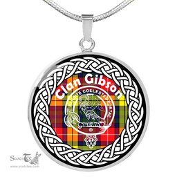 Gibson Tartan Crest Clan Scotland Tartan Plaid Circle Pendant Necklace Jewelry Gift For Women