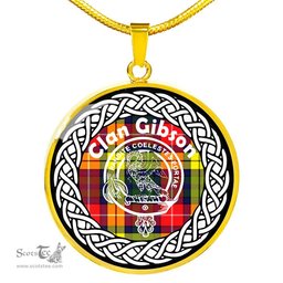 Gibson Tartan Crest Clan Scotland Tartan Plaid Circle Pendant Necklace Jewelry Gift For Women
