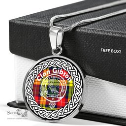 Gibson Tartan Crest Clan Scotland Tartan Plaid Circle Pendant Necklace Jewelry Gift For Women
