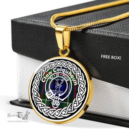 Colquhoun Tartan Crest Clan Scotland Tartan Plaid Circle Pendant Necklace Jewelry Gift For Women
