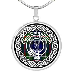 Colquhoun Tartan Crest Clan Scotland Tartan Plaid Circle Pendant Necklace Jewelry Gift For Women