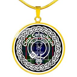 Colquhoun Tartan Crest Clan Scotland Tartan Plaid Circle Pendant Necklace Jewelry Gift For Women