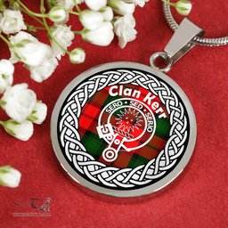 Kerr Tartan Crest Clan Scotland Tartan Plaid Circle Pendant Necklace Jewelry Gift For Women