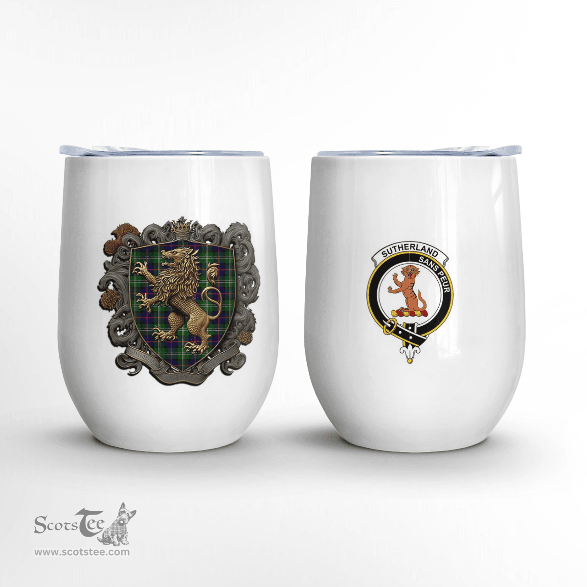 Scottish Sutherland I Clan Badge Scottish Rampant Lion Wine Tartan Tumbler Scottish Plaid Tartan Plaid - ScotsTee - scotstee.com
