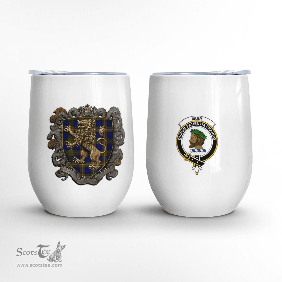 Scottish Muir Clan Badge Scottish Rampant Lion Wine Tartan Tumbler Scottish Plaid Tartan Plaid - ScotsTee - scotstee.com