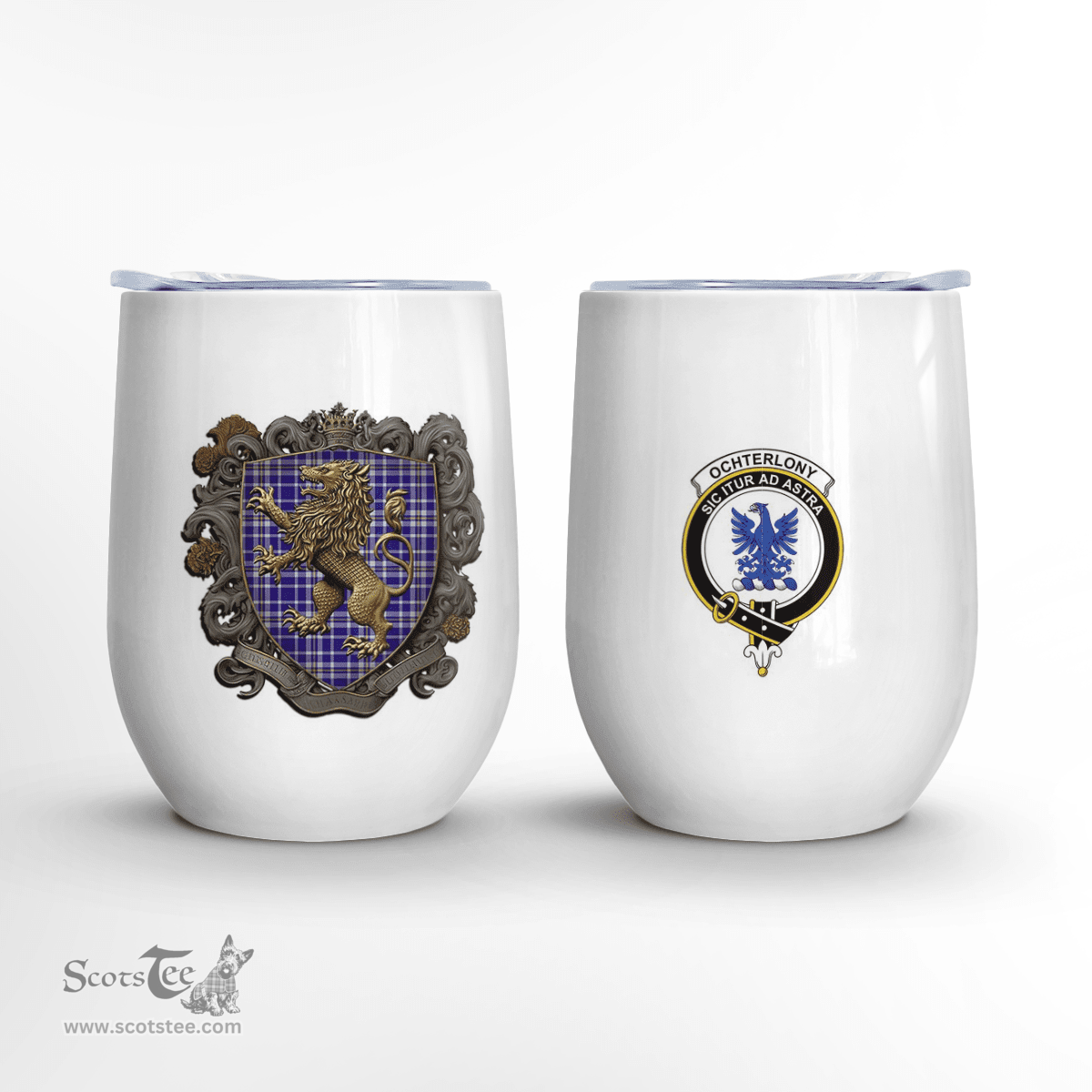 Scottish Ochterlony Clan Badge Scottish Rampant Lion Wine Tartan Tumbler Scottish Plaid Tartan Plaid - ScotsTee - scotstee.com