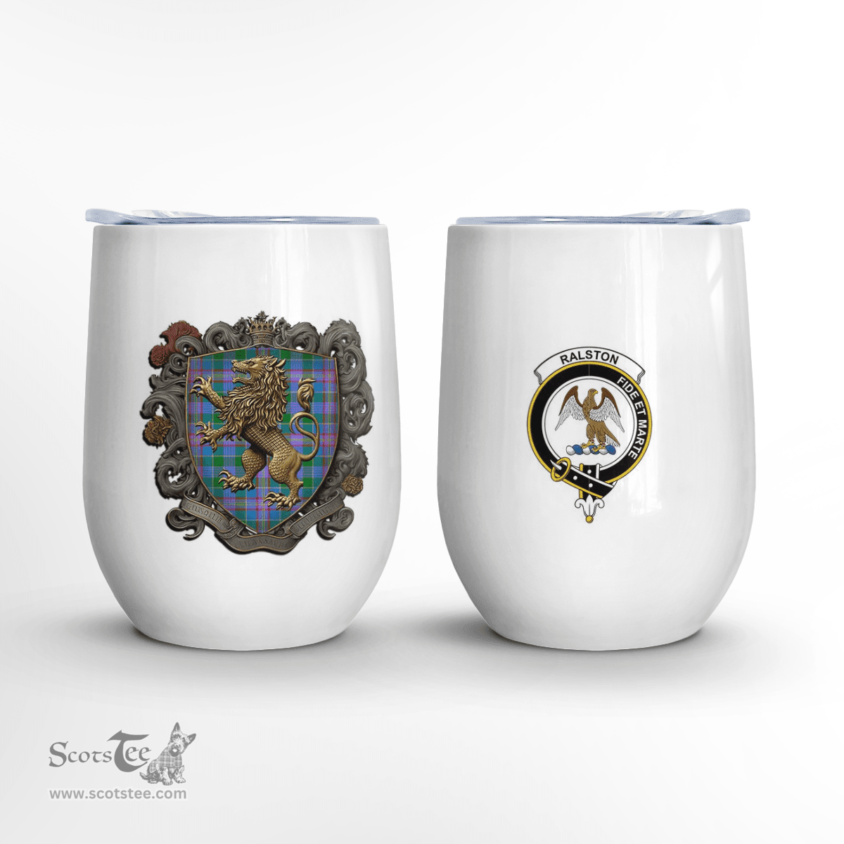 Scottish Ralston Clan Badge Scottish Rampant Lion Wine Tartan Tumbler Scottish Plaid Tartan Plaid - ScotsTee - scotstee.com