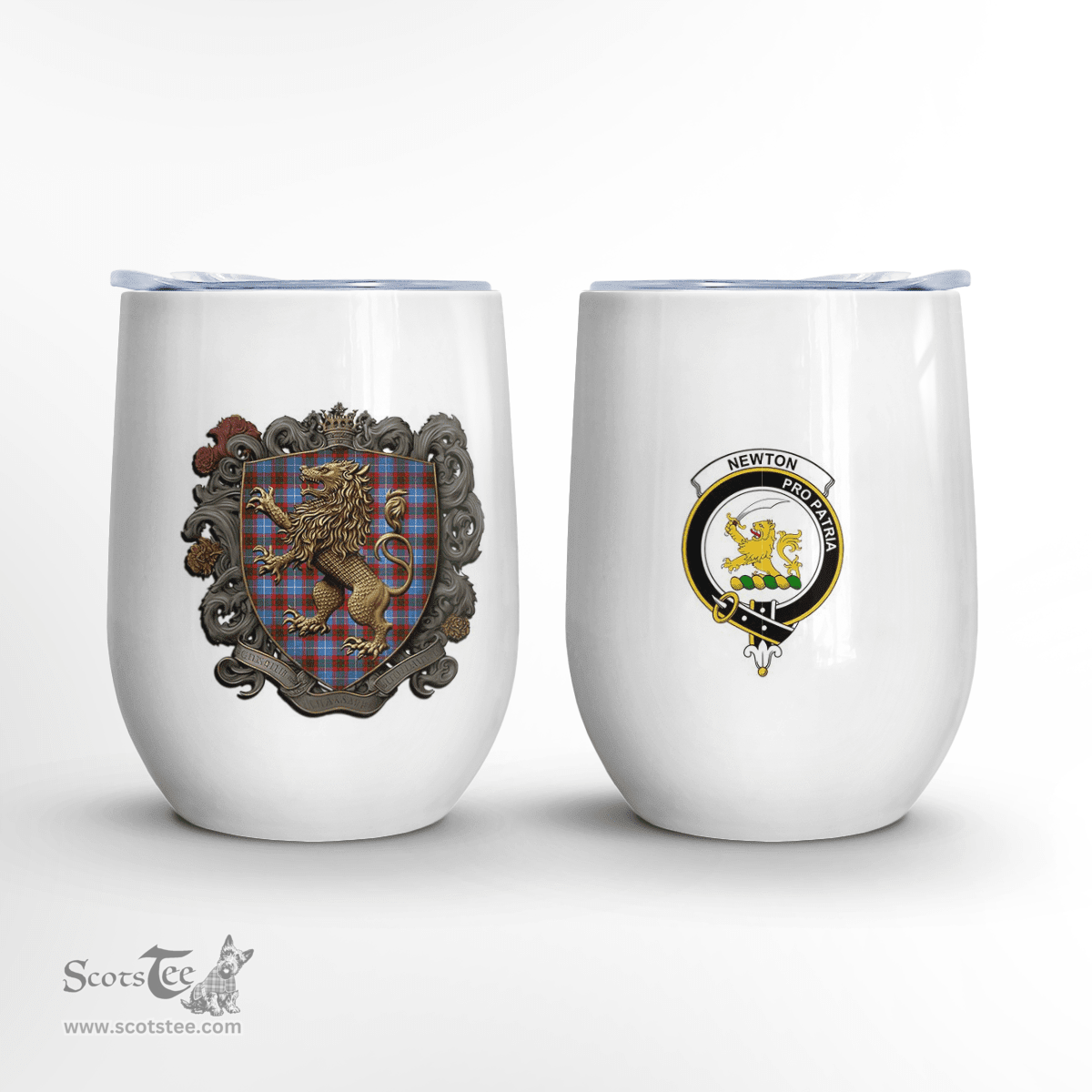 Scottish Newton Clan Badge Scottish Rampant Lion Wine Tartan Tumbler Scottish Plaid Tartan Plaid - ScotsTee - scotstee.com