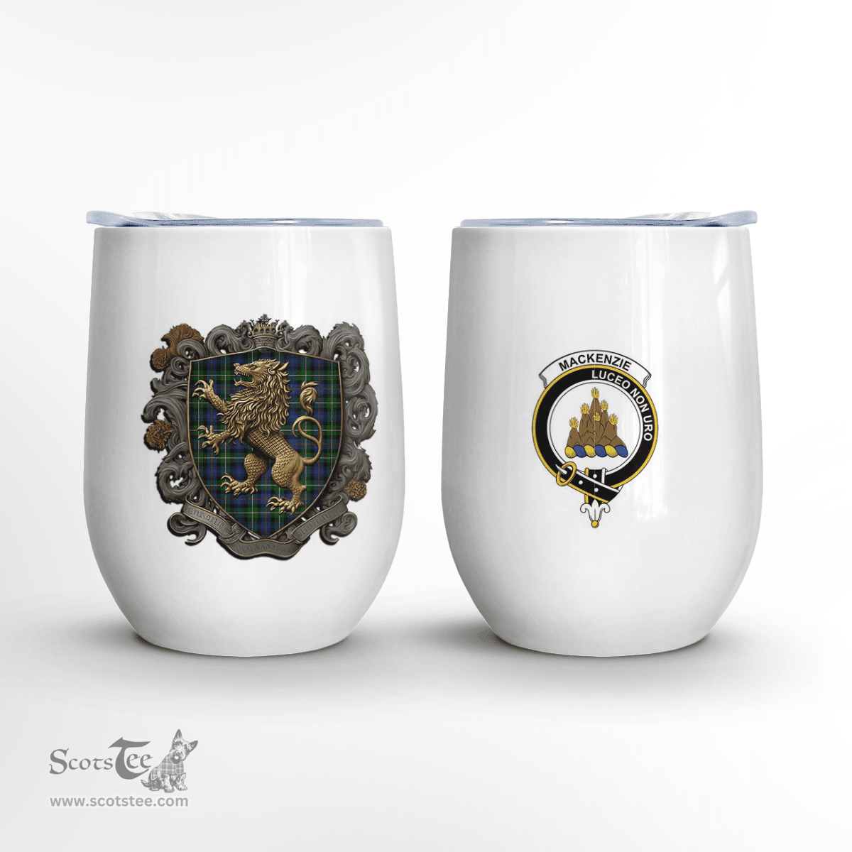 Scottish Mackenzie Clan Badge Scottish Rampant Lion Wine Tartan Tumbler Scottish Plaid Tartan Plaid - ScotsTee - scotstee.com
