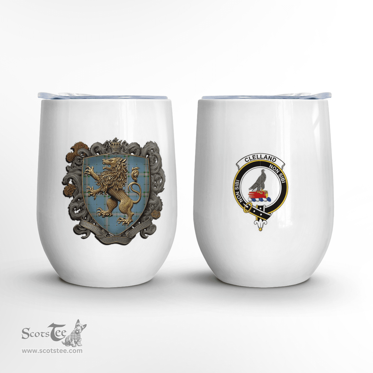 Scottish Clelland Clan Badge Scottish Rampant Lion Wine Tartan Tumbler Scottish Plaid Tartan Plaid - ScotsTee - scotstee.com