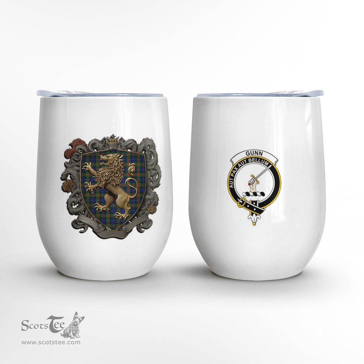 Scottish Gunn Clan Badge Scottish Rampant Lion Wine Tartan Tumbler Scottish Plaid Tartan Plaid - ScotsTee - scotstee.com