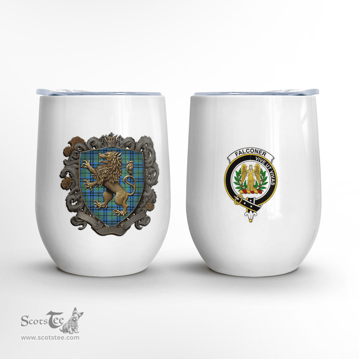Scottish Falconer Clan Badge Scottish Rampant Lion Wine Tartan Tumbler Scottish Plaid Tartan Plaid - ScotsTee - scotstee.com