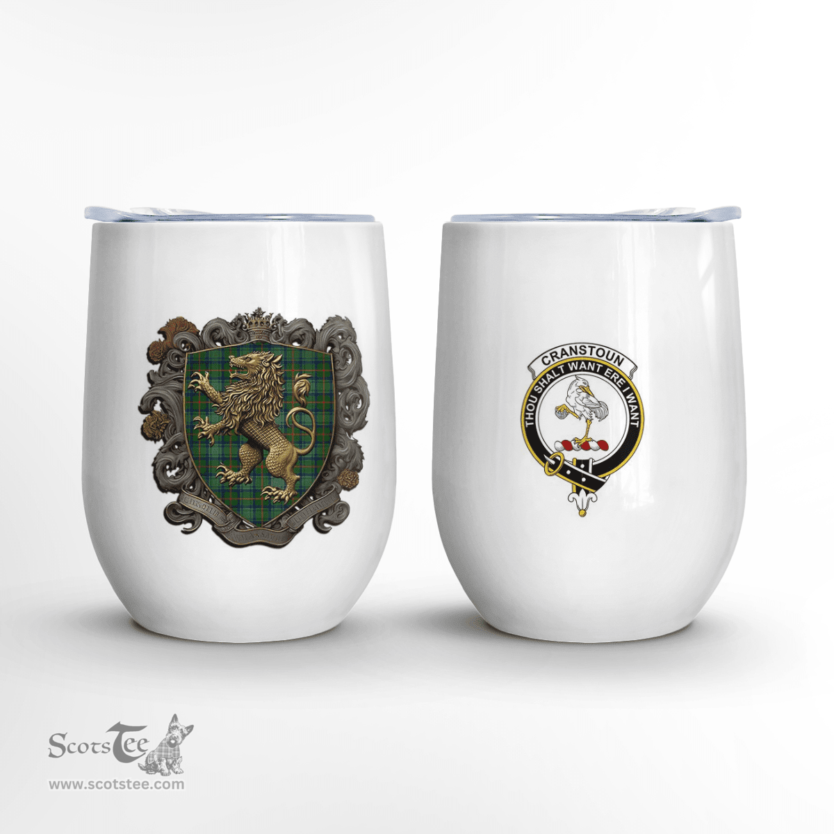 Scottish Cranstoun Clan Badge Scottish Rampant Lion Wine Tartan Tumbler Scottish Plaid Tartan Plaid - ScotsTee - scotstee.com