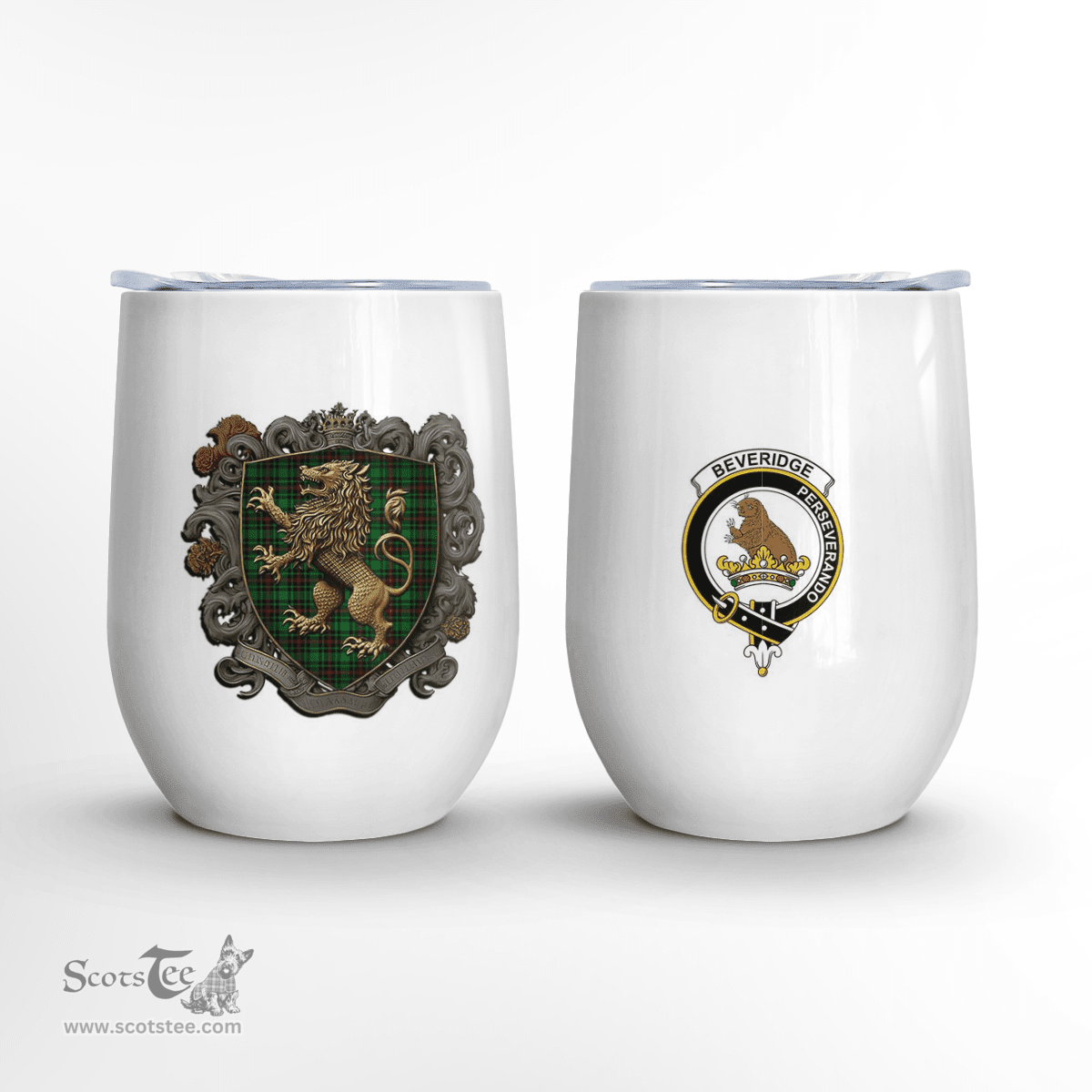 Scottish Beveridge Clan Badge Scottish Rampant Lion Wine Tartan Tumbler Scottish Plaid Tartan Plaid - ScotsTee - scotstee.com