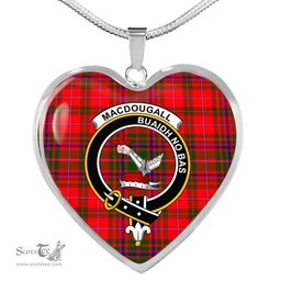 Scotstee Shop - MacDougall Modern Clan Tartan Heart Necklace Jewelry, Gold Heart Necklace, Silver Heart Necklace