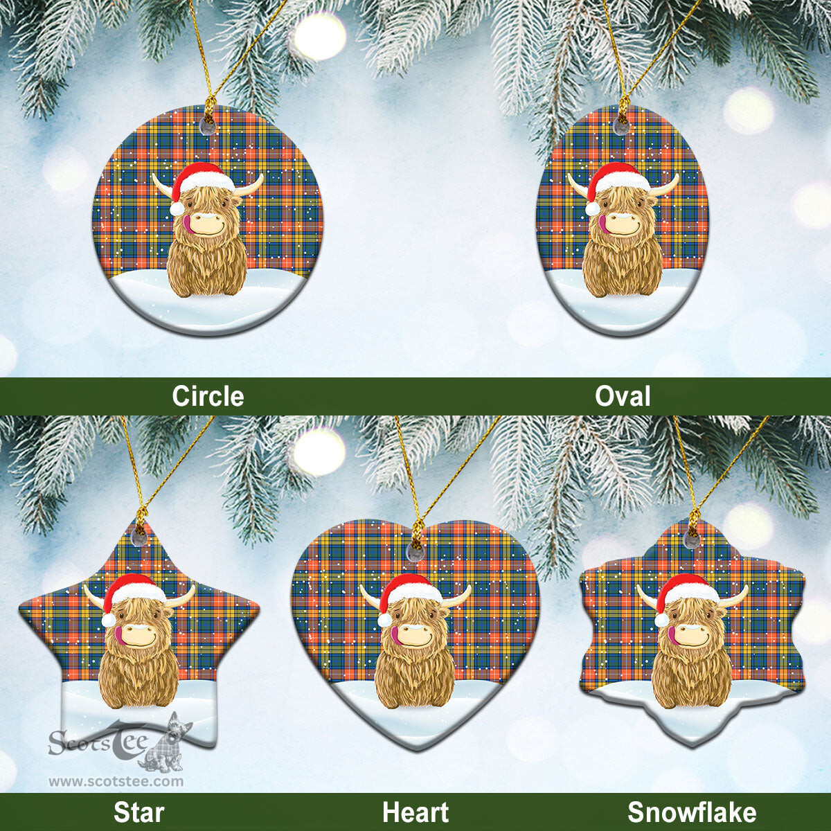Scottish Buchanan Ancient Tartan Christmas Ceramic Ornament - Highland Cows Style - Tartan Plaid Christmas Decor Scottish Plaid Tartan Plaid - ScotsTee - scotstee.com