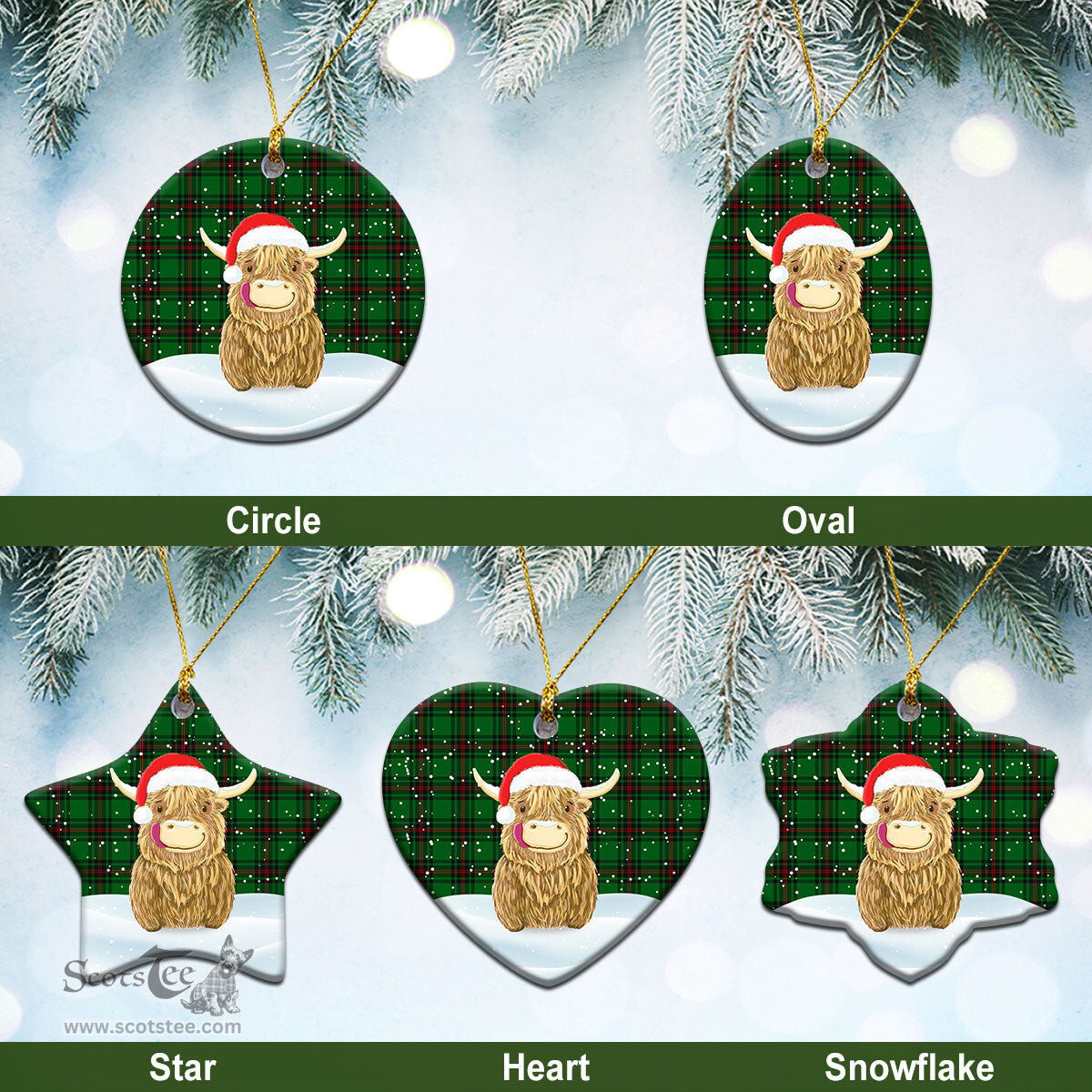Scottish Kinloch Tartan Christmas Ceramic Ornament - Highland Cows Style - Tartan Plaid Christmas Decor Scottish Plaid Tartan Plaid - ScotsTee - scotstee.com