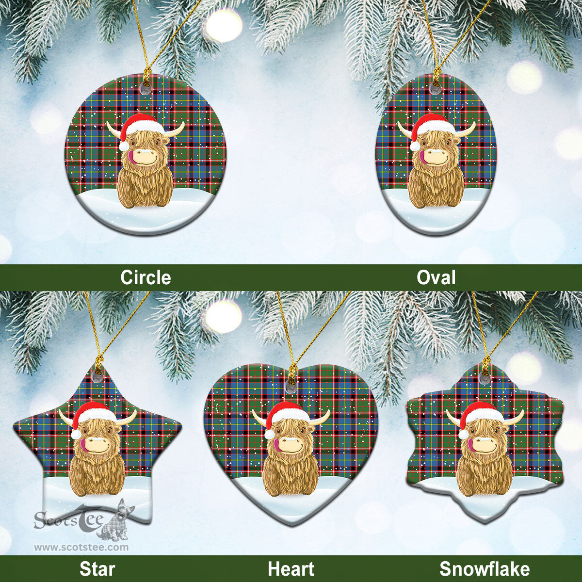 Scottish Glass Tartan Christmas Ceramic Ornament - Highland Cows Style - Tartan Plaid Christmas Decor Scottish Plaid Tartan Plaid - ScotsTee - scotstee.com