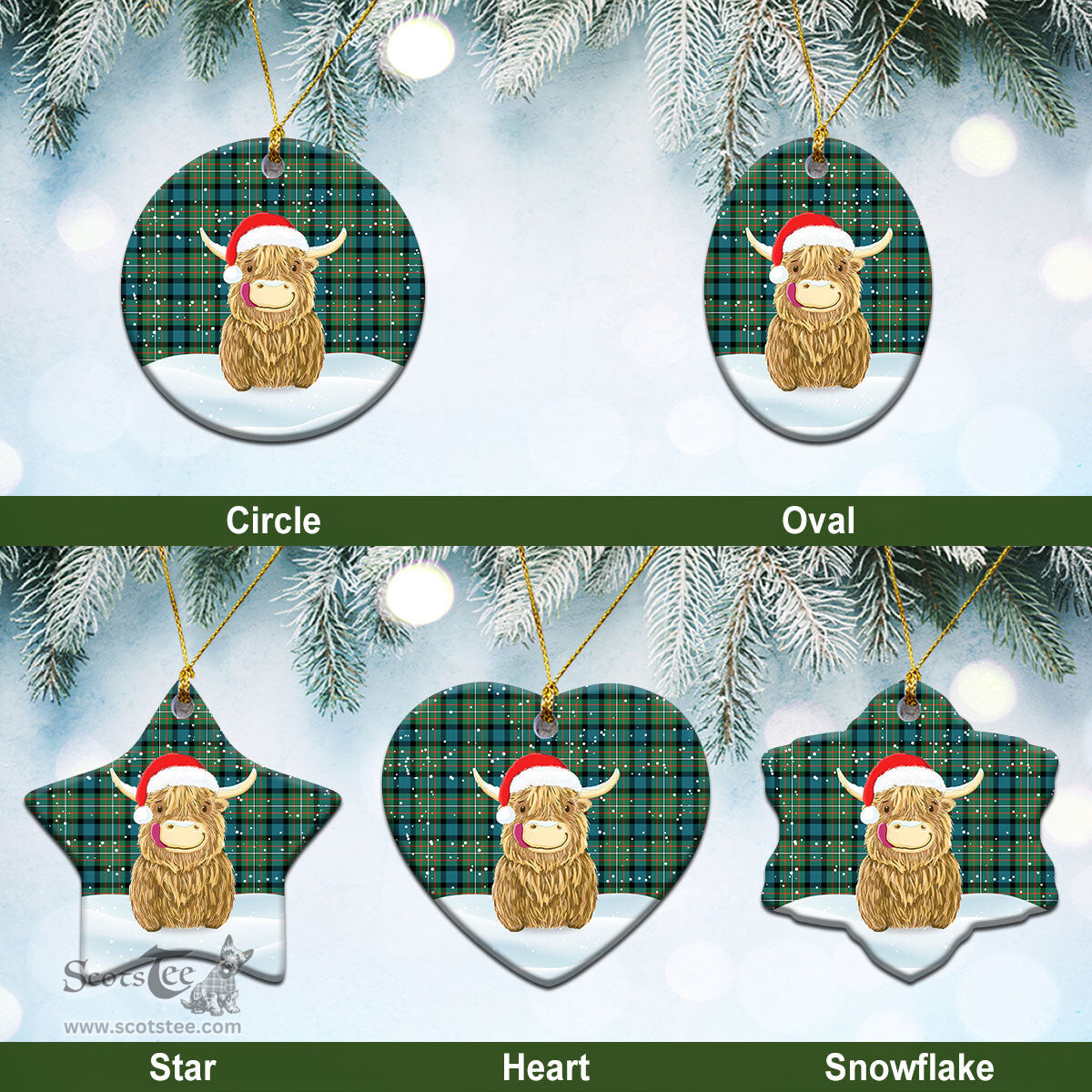 Scottish Ferguson Ancient Tartan Christmas Ceramic Ornament - Highland Cows Style - Tartan Plaid Christmas Decor Scottish Plaid Tartan Plaid - ScotsTee - scotstee.com