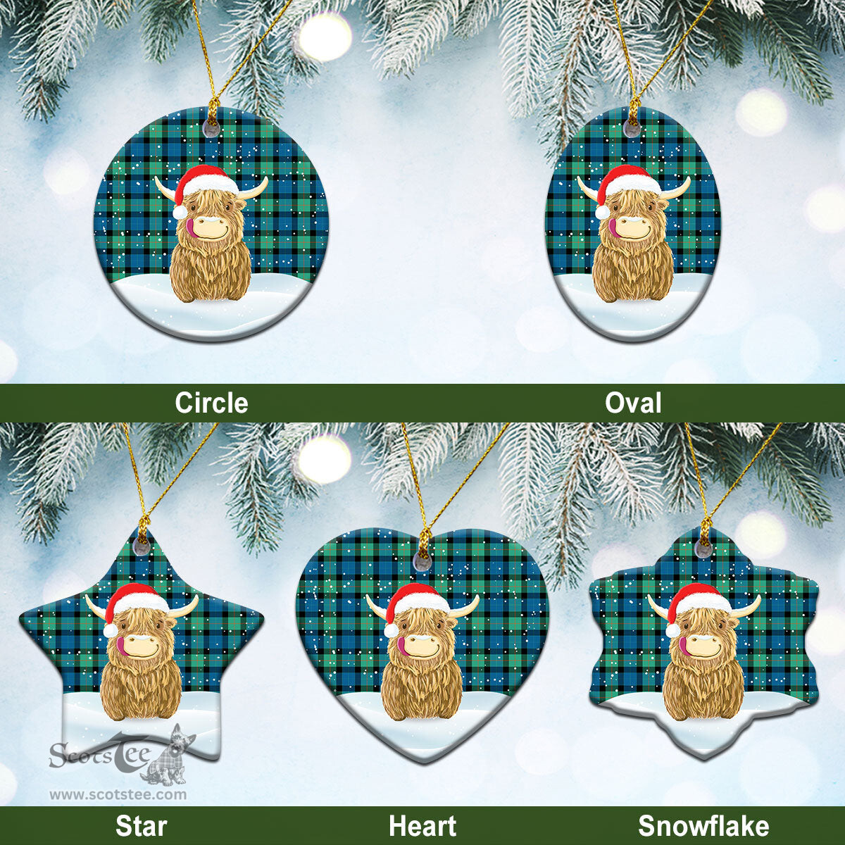 Scottish Gunn Ancient Tartan Christmas Ceramic Ornament - Highland Cows Style - Tartan Plaid Christmas Decor Scottish Plaid Tartan Plaid - ScotsTee - scotstee.com