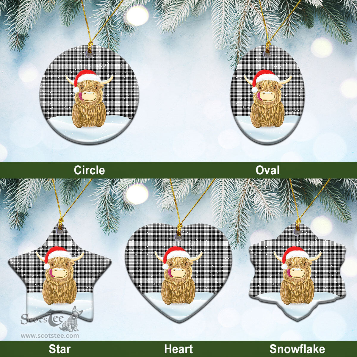Scottish Scott Black & White Modern Tartan Christmas Ceramic Ornament - Highland Cows Style - Tartan Plaid Christmas Decor Scottish Plaid Tartan Plaid - ScotsTee - scotstee.com