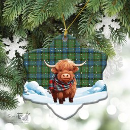 Scottish MacMillan Hunting Ancient Tartan Christmas Ceramic Ornament - Highland Cows Snow Style - Tartan Plaid Christmas Decor Scottish Plaid Tartan Plaid - ScotsTee - scotstee.com