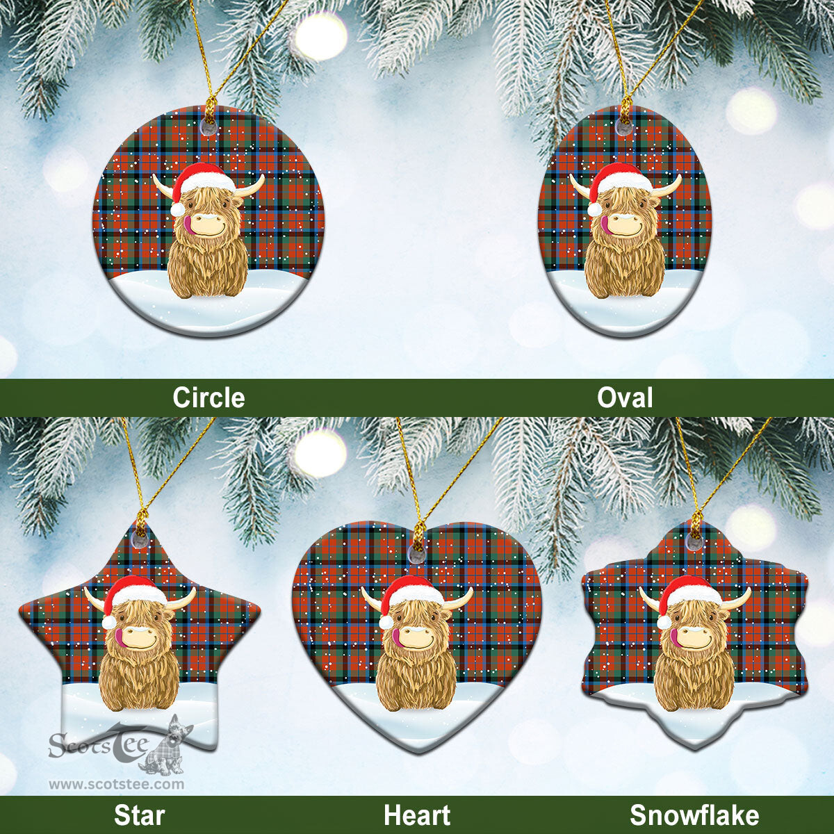 Scottish MacNaughton Ancient Tartan Christmas Ceramic Ornament - Highland Cows Style - Tartan Plaid Christmas Decor Scottish Plaid Tartan Plaid - ScotsTee - scotstee.com