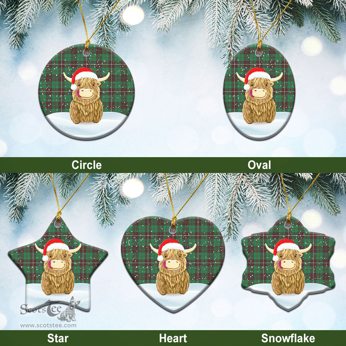 Scottish MacKinnon Hunting Ancient Tartan Christmas Ceramic Ornament - Highland Cows Style - Tartan Plaid Christmas Decor Scottish Plaid Tartan Plaid - ScotsTee - scotstee.com