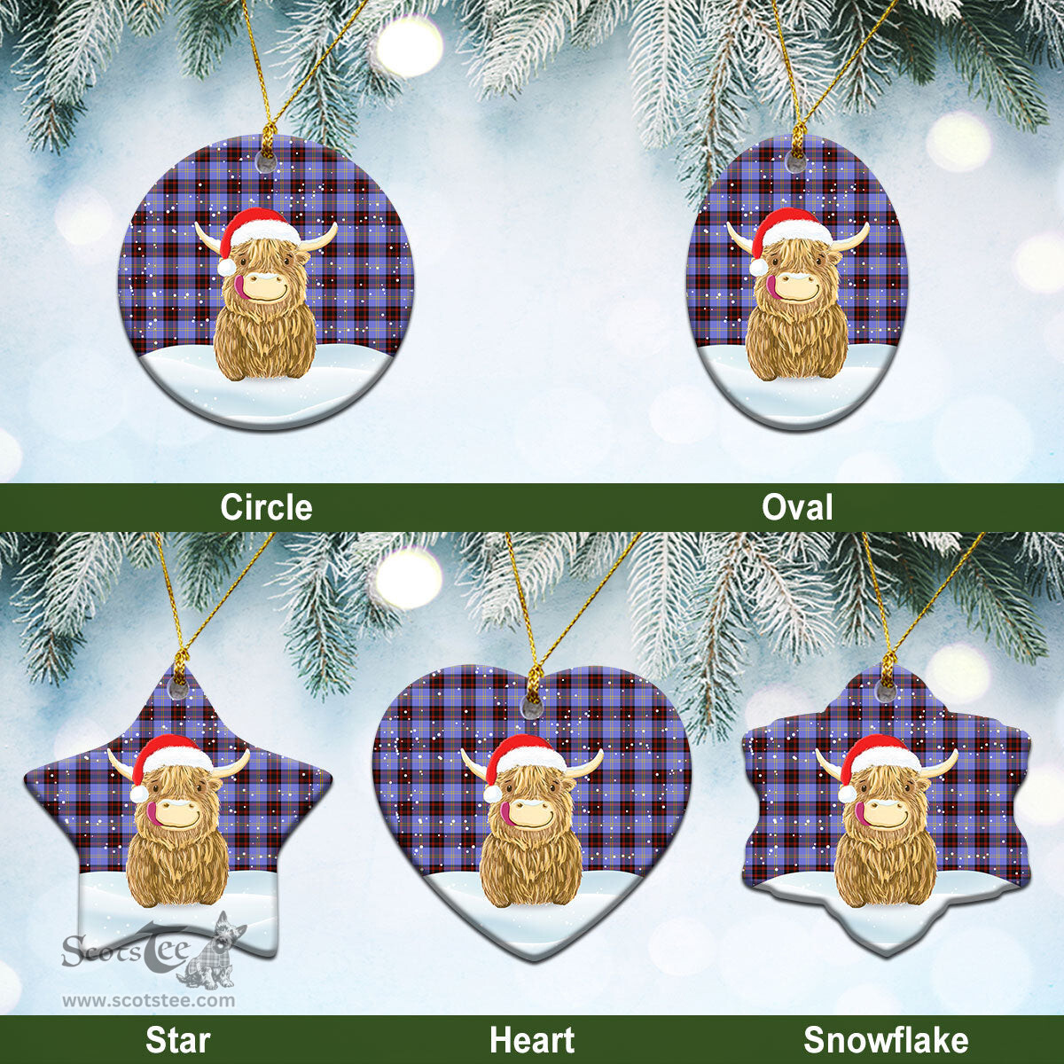 Scottish Rutherford Tartan Christmas Ceramic Ornament - Highland Cows Style - Tartan Plaid Christmas Decor Scottish Plaid Tartan Plaid - ScotsTee - scotstee.com