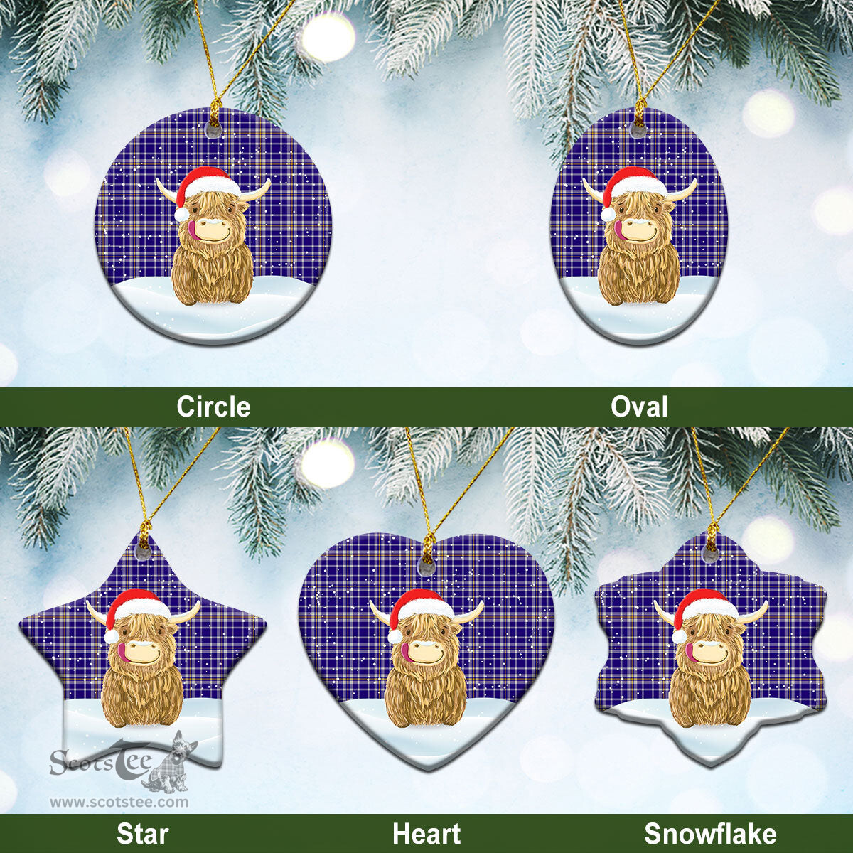 Scottish Ochterlony Tartan Christmas Ceramic Ornament - Highland Cows Style - Tartan Plaid Christmas Decor Scottish Plaid Tartan Plaid - ScotsTee - scotstee.com