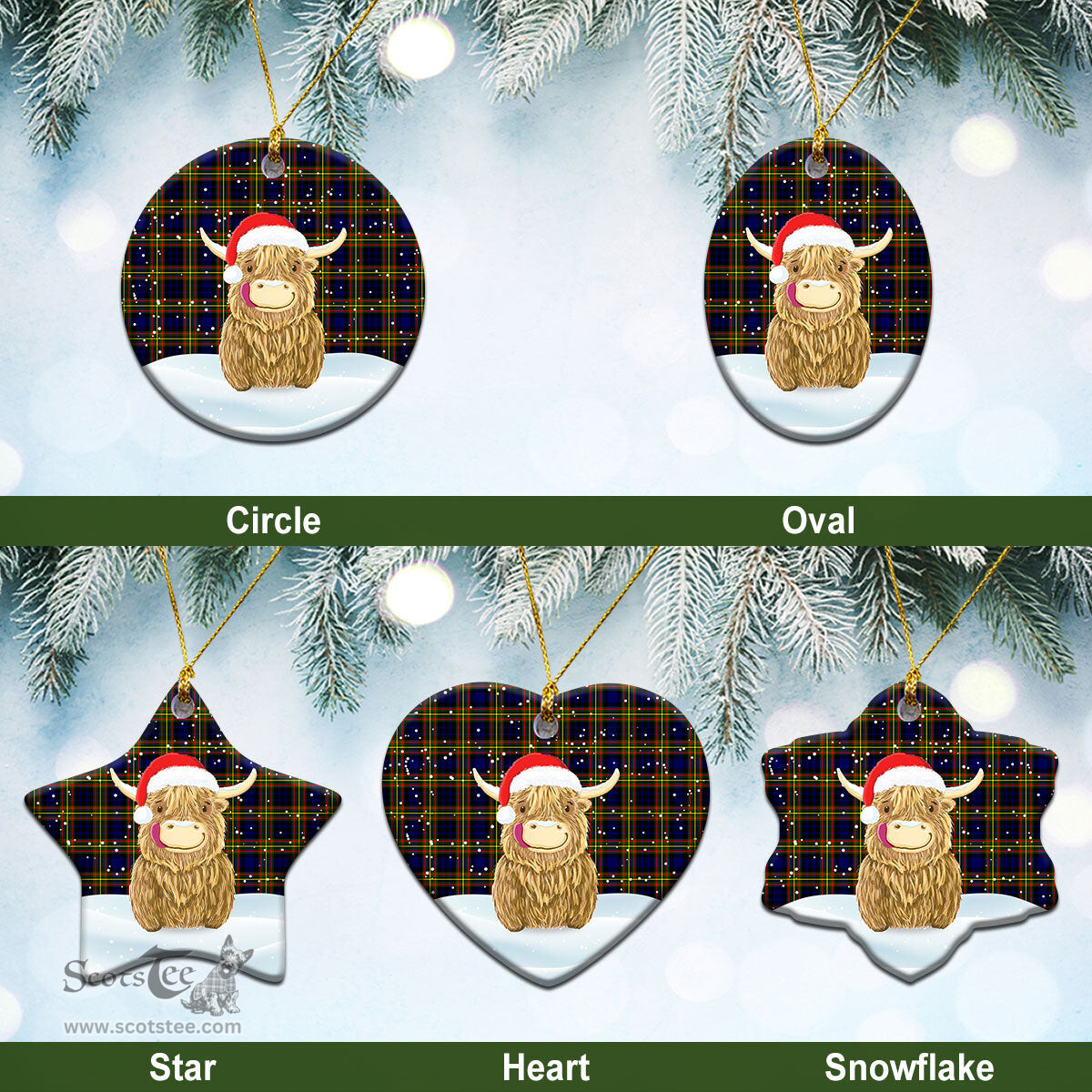 Scottish MacLellan Modern Tartan Christmas Ceramic Ornament - Highland Cows Style - Tartan Plaid Christmas Decor Scottish Plaid Tartan Plaid - ScotsTee - scotstee.com