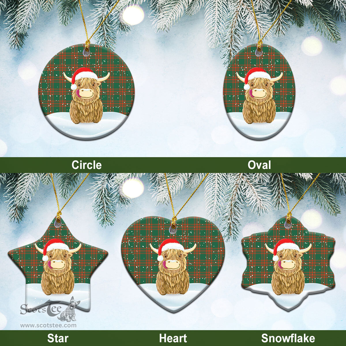 Scottish Menzies Green Ancient Tartan Christmas Ceramic Ornament - Highland Cows Style - Tartan Plaid Christmas Decor Scottish Plaid Tartan Plaid - ScotsTee - scotstee.com