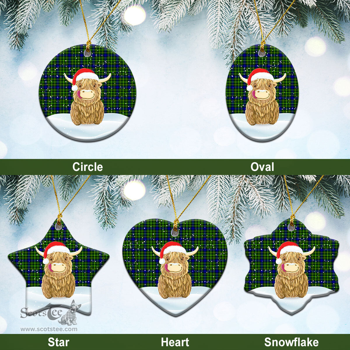 Scottish Rollo Modern Tartan Christmas Ceramic Ornament - Highland Cows Style - Tartan Plaid Christmas Decor Scottish Plaid Tartan Plaid - ScotsTee - scotstee.com