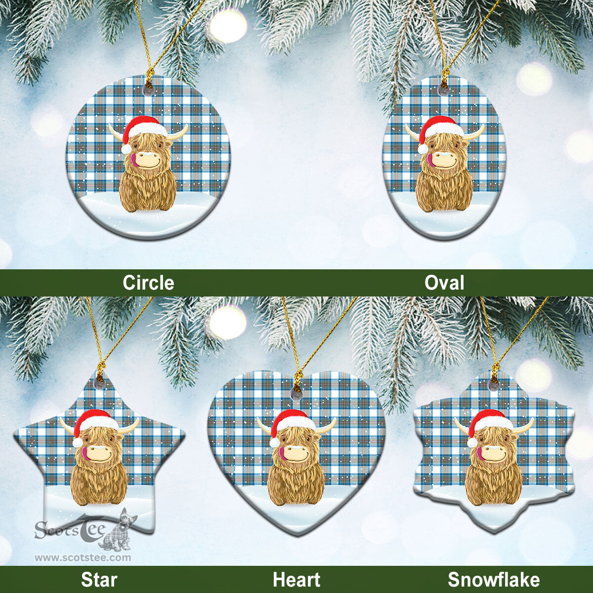 Scottish Stewart Muted Blue Tartan Christmas Ceramic Ornament - Highland Cows Style - Tartan Plaid Christmas Decor Scottish Plaid Tartan Plaid - ScotsTee - scotstee.com