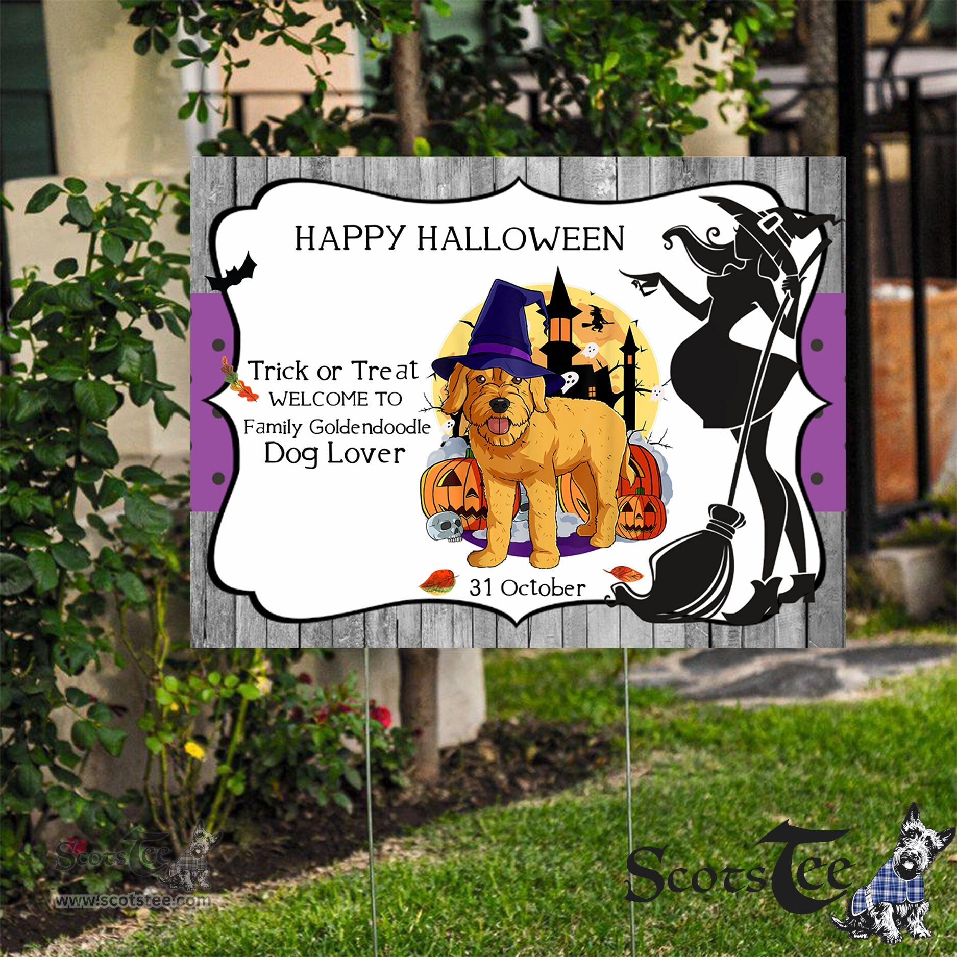Halloween Decorations Outdoor Halloween Yard Sign Funny Halloween Goldendoodle Dog Witch Pumpkin Halloween Yard Decorations - Scotstee Shop