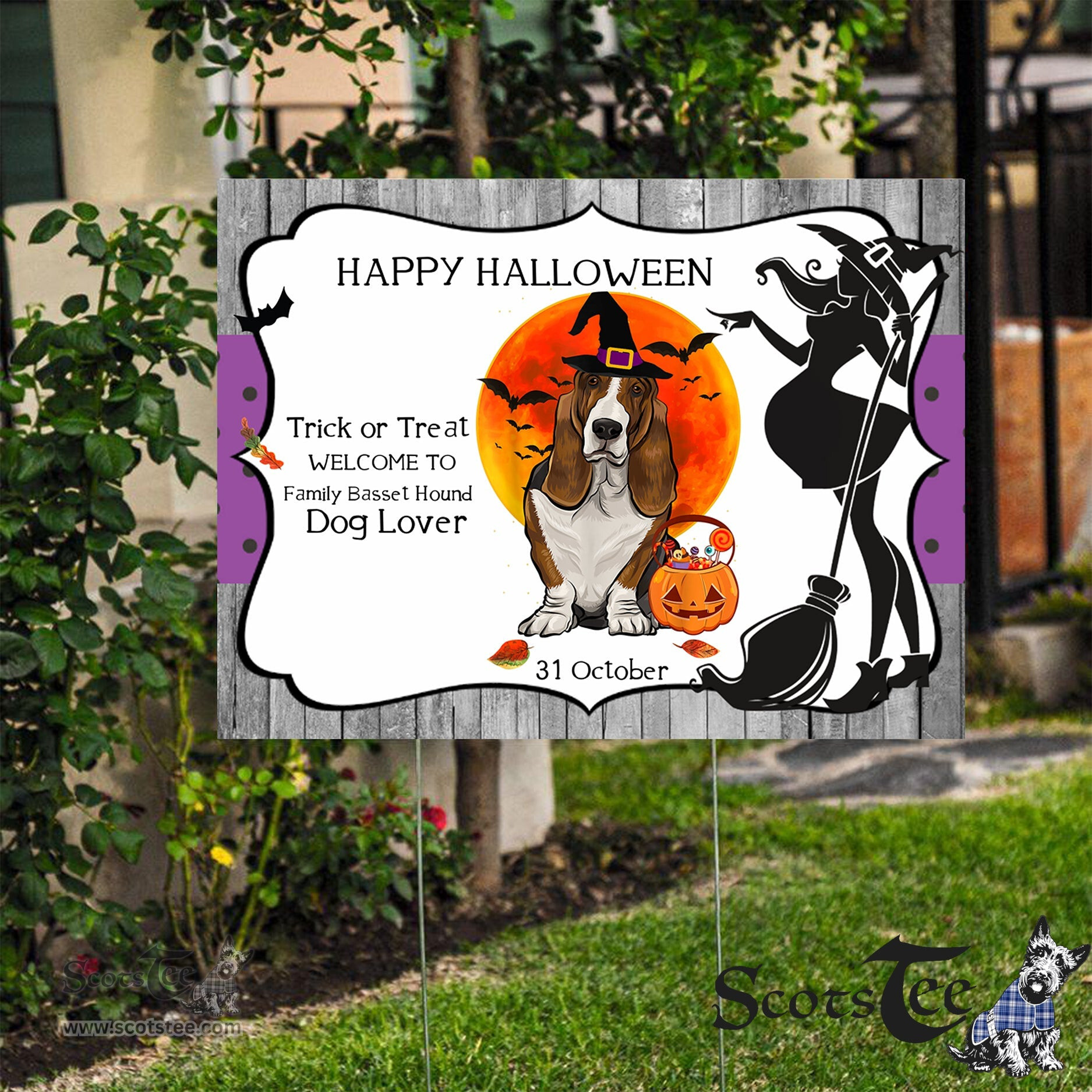 Halloween Yard Sign Funny Dog Basset Hound Jack O Lantern Pumpkin Halloween Yard Decorations - Scotstee Shop