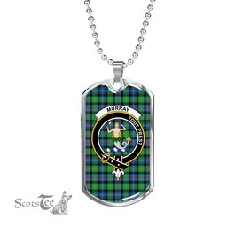 Murray Dysart Of Athole Ancient Scottish Clan Tartan Military Dog Tag Necklace Jewelry