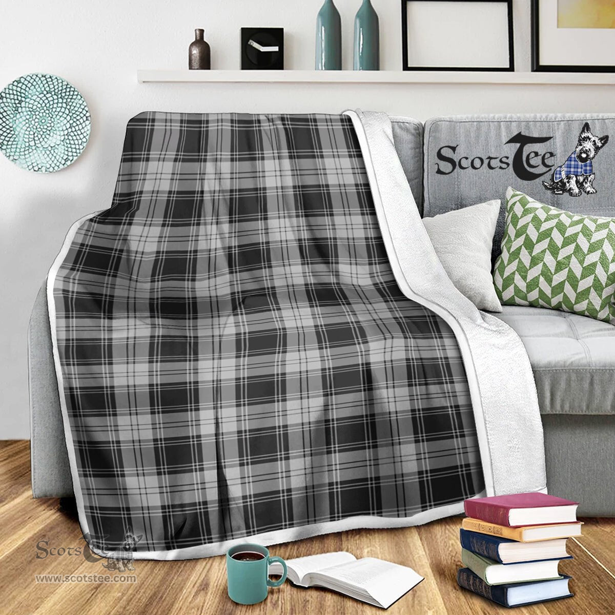 Scotstee Shop Tartan Plaid Blanket Grey Douglas Scottish Tartan Plaid Sherpa Blanket