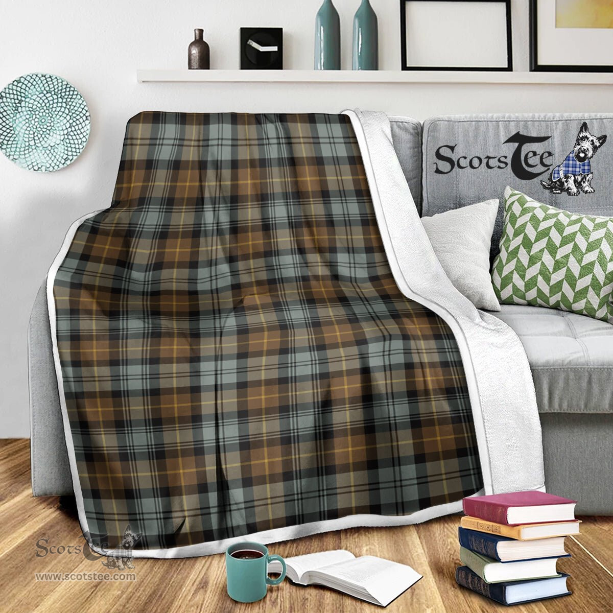 Scotstee Shop Tartan Plaid Blanket Gordon Weathered Scottish Tartan Plaid Sherpa Blanket